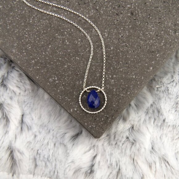 Lapis Lazuli Silver Beaded Circlet Necklace - Short Pendant Necklace - Picture 2 of 6